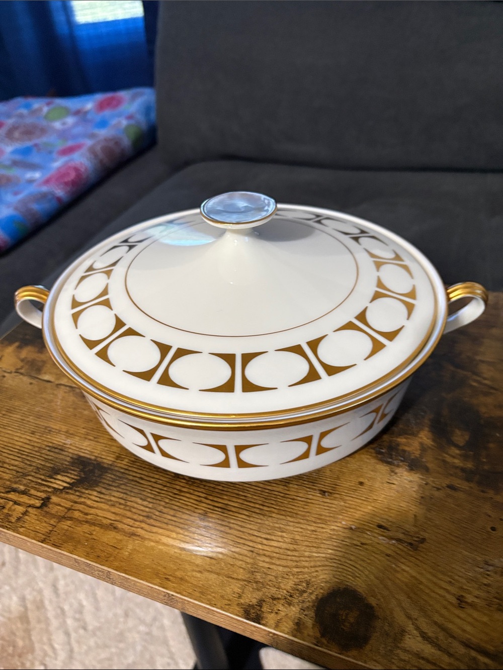 Lenox Tempo White and Gold Covered Serving Dish - Classic Home Dining